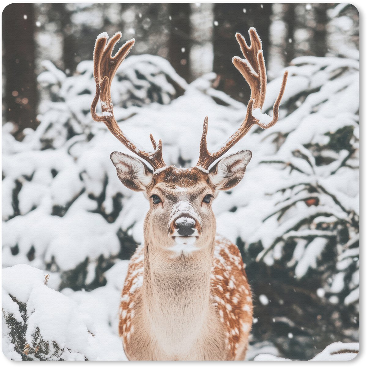 Muismat 30x30 cm - Mousepad Hert - Sneeuw - Winter - Bos - Dieren - Muismatten