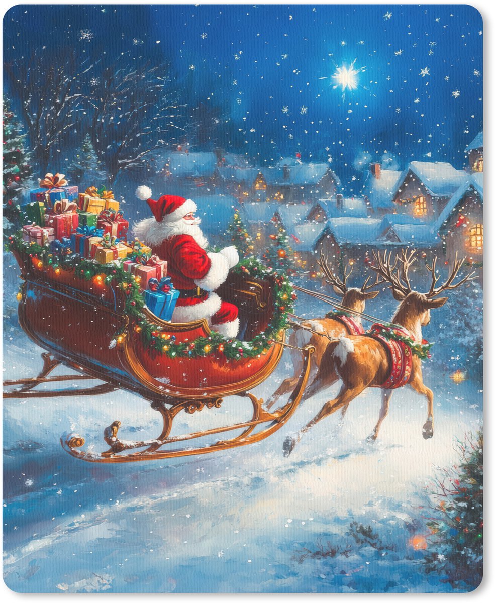 Muismat 19x23 cm - Mousepad Kerstman - Rendier - Kerst - Sneeuw - Muismatten