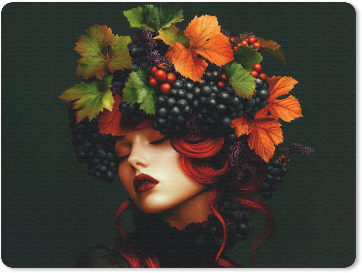 Muismat 23x19 cm - Mousepad Vrouw - Rood - Groen - Druiven - Muismatten