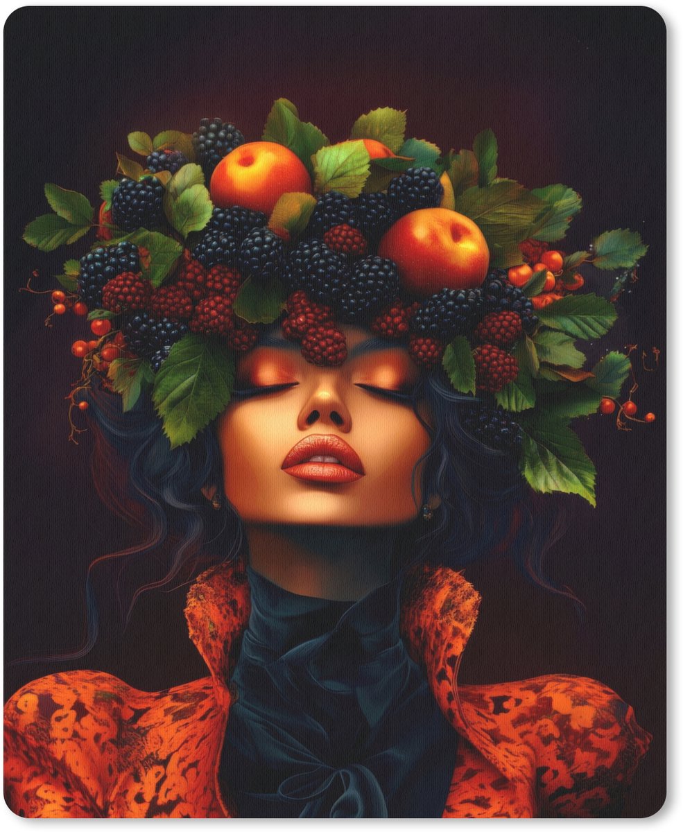 Muismat 19x23 cm - Mousepad Vrouw - Zwart - Bessen - Bramen - Appels - Muismatten