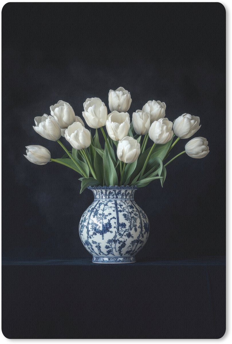 Muismat 18x27 cm - Mousepad Wit - Bloemen - Tulpen - Vaas - Muismatten
