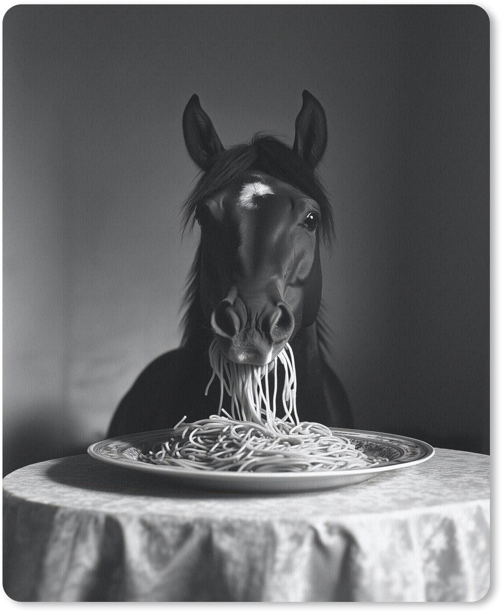 Muismat 19x23 cm - Mousepad Paard - Bord - Pasta - Tafelkleed - Zwart Wit - Dieren - Muismatten