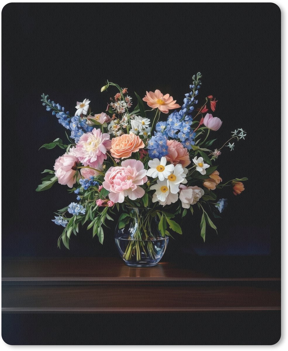 Muismat 19x23 cm - Mousepad Pastel - Bloemen - Glazen - Vaas - Muismatten