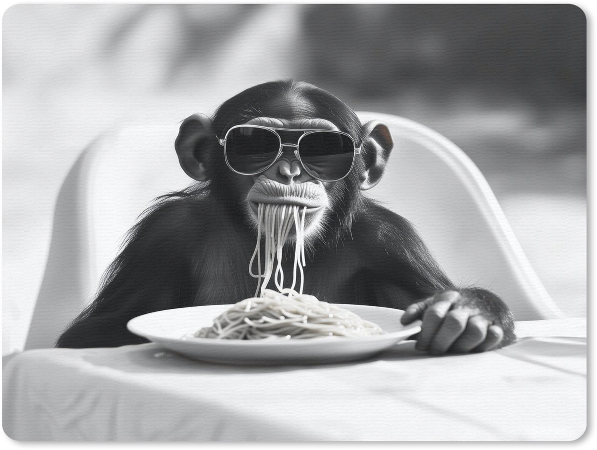 Muismat 23x19 cm - Mousepad Aap - Spaghetti - Zonnebril - Zwart wit - Cool - Dier - Muismatten