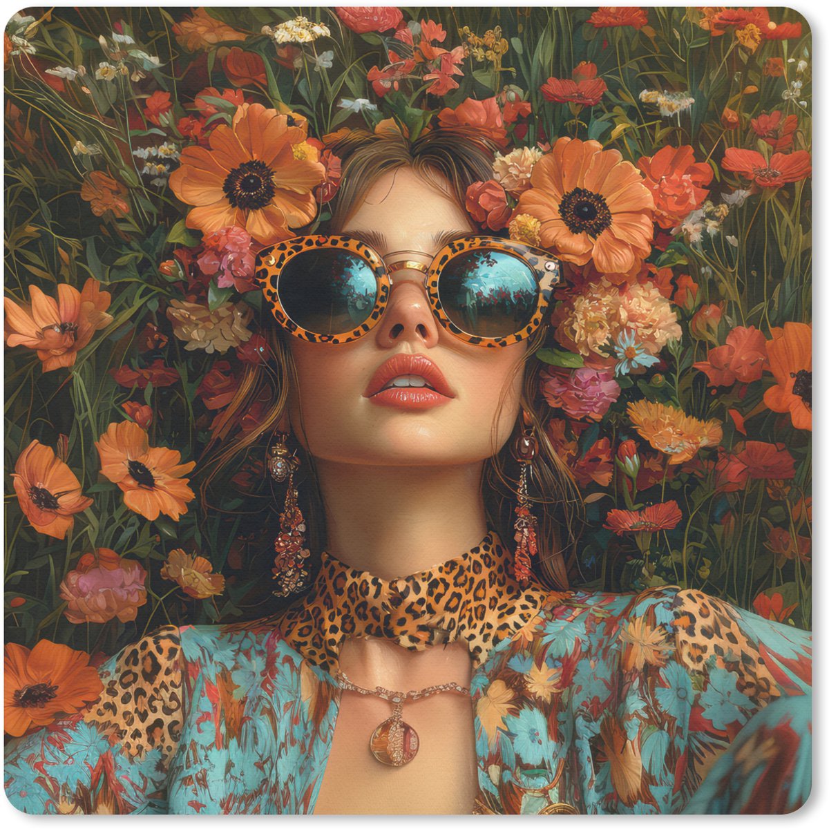 Muismat 30x30 cm - Mousepad Vrouwen - Bloemen - Modern - Bril - Abstract - Muismatten