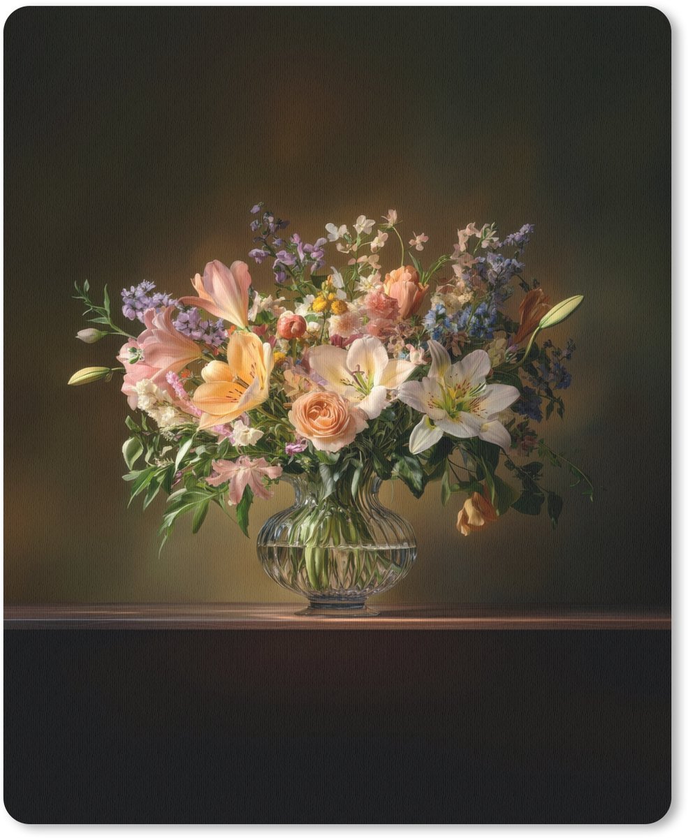 Muismat 19x23 cm - Mousepad Glazen - Bloemen - Boeket - Kleuren - Muismatten
