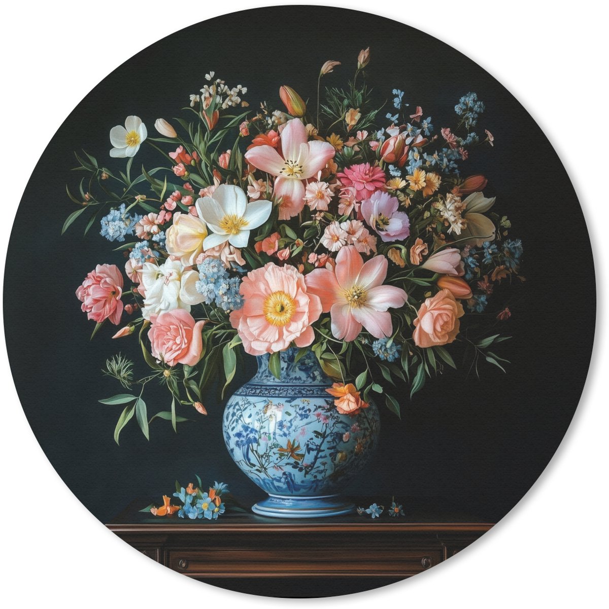 Muismat rond 30x30 cm - Mousepad Roze - Bloemen - Vaas - Kleuren - Ronde muismatten