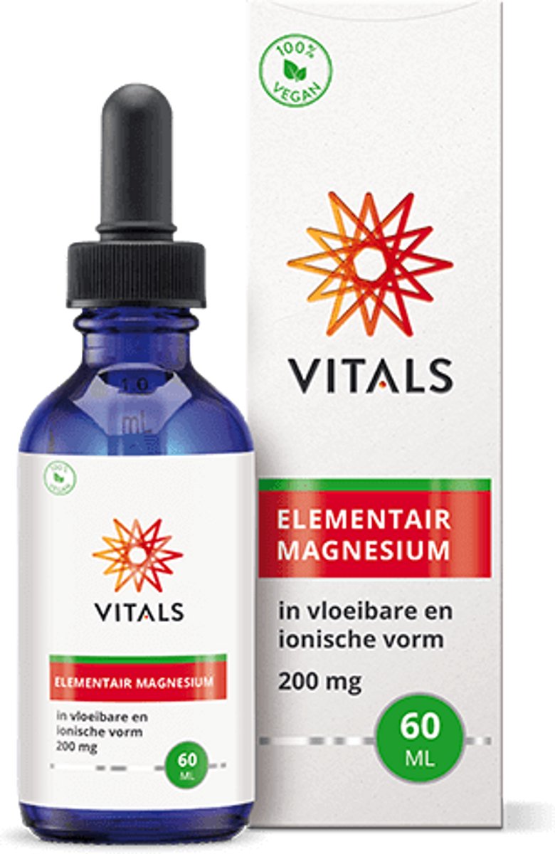 Vitals Elementair Magnesium 200 mg - 60 ml - mineralen. Magnesium in vloeibare en ionische vorm.