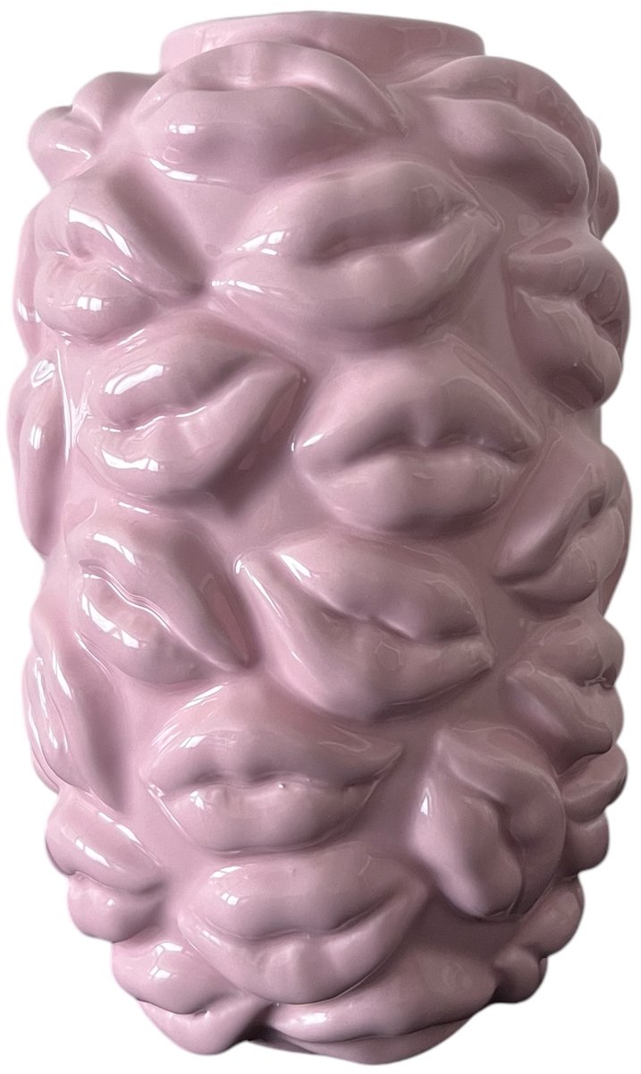 HouseVitamin Vaas - Bloemenvaas lippen - Vaas - Keramiek - roze - Licht Roze- eyecatcher - 17x17x27cm