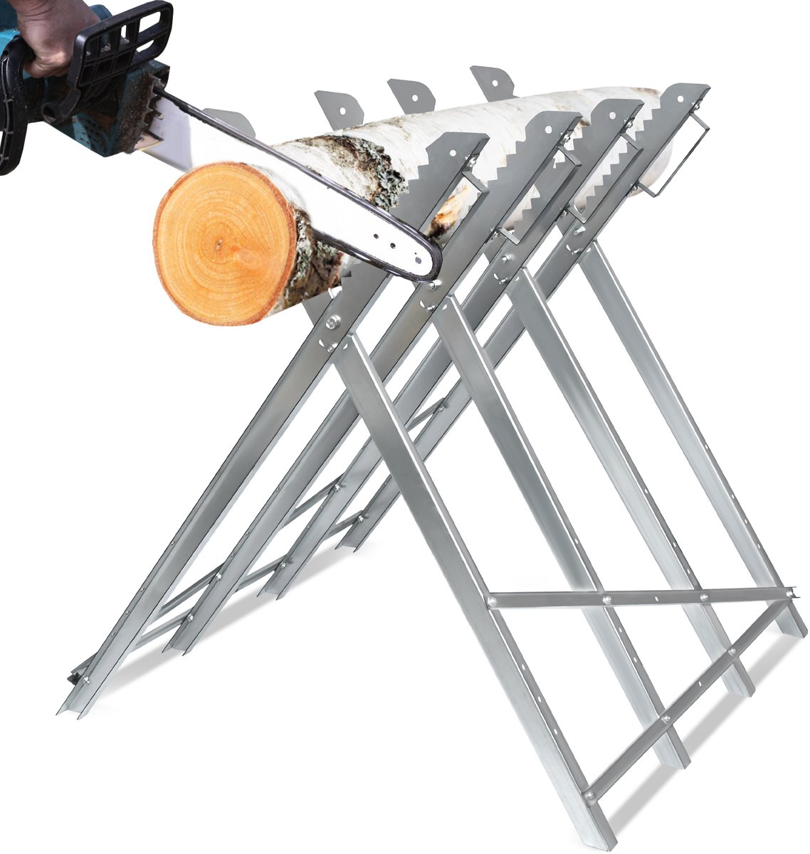 NAIZY Zaagbok Opvouwbare houten zaagbok Zaagframe Zaaghulp Kettingzaagbok Gegalvaniseerd voor kettingzagen Handzagen 82x80,5x79 cm - Zilver
