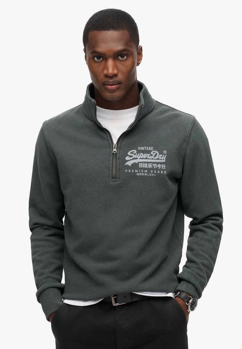 Superdry Klassieke trui met halve rits en print Heren Truien Zwart