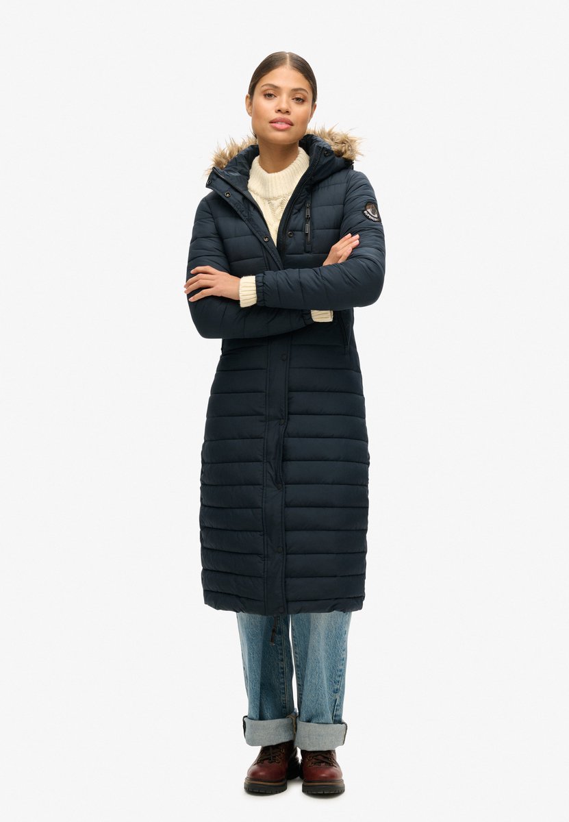 Superdry Superlange Fuji jas Dames Gewatteerde jassen Marineblauw