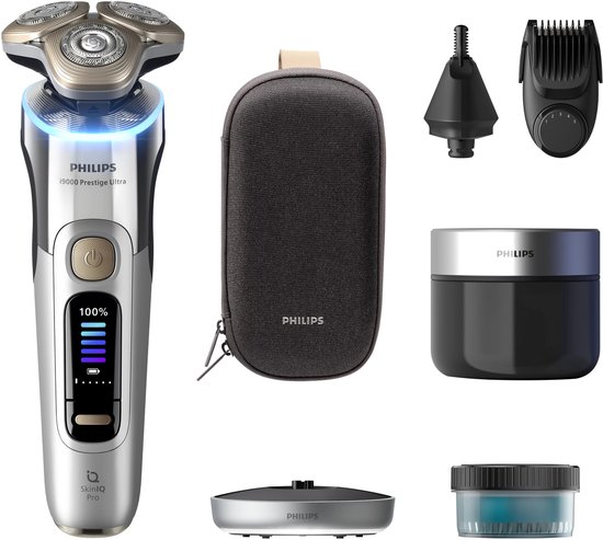 Philips i9000 Prestige Ultra XP9404/38 Wet&Dry elektrisch scheerapparaat met SkinIQ Pro - Oplaadcase - Baardtrimmer - Reinigingspod - Neustrimmer - Reisetui