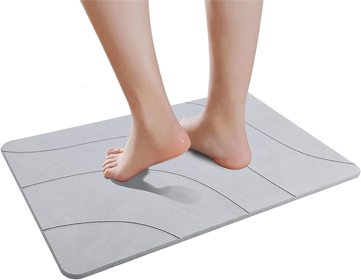 Natuurlijke Diatomite Stone Badmat - Antislip, Superabsorberend, Sneldrogend - Gemakkelijk schoon te maken (lichtgrijs)