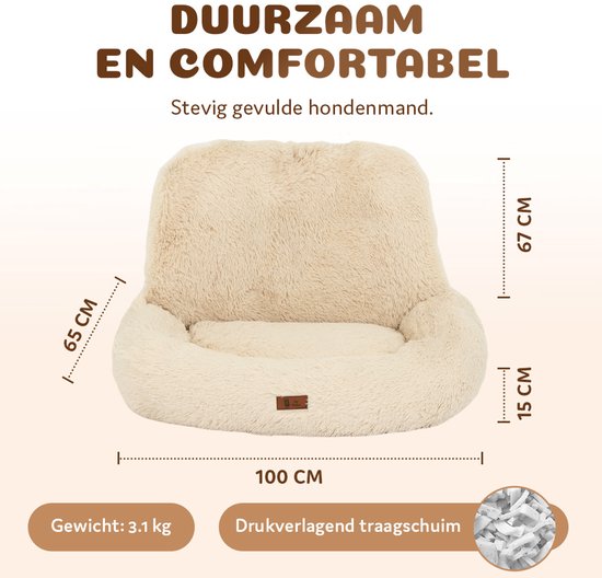 Siège auto Pet Perfect Fluffy pour chien - Panier de voiture avec sangles de sécurité - Panier 2 en 1 pour chien - Orthopédique - Antidérapant - Taille L - Beige
