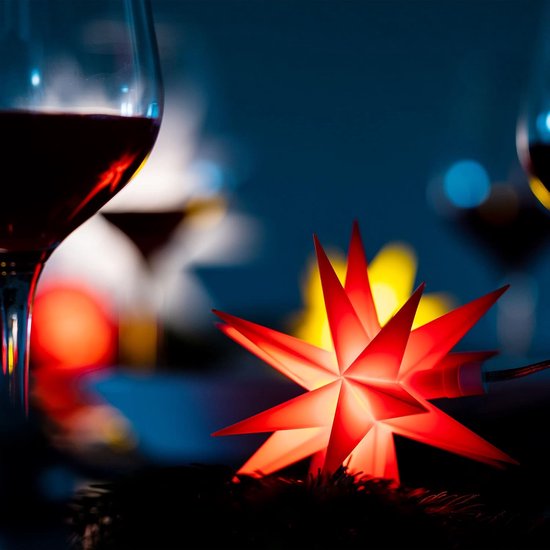 Kerstster LED decoratieve ster klein 12cm ROOD met batterijvak voor 3 AA-batterijen 6 uur timerfunctie (1,5 m kabel) binnenin DECORATIE 3D-ster 18-puntige lichtgevende ster LED-sterlichtketting Kerst