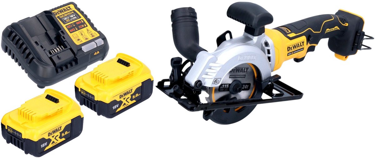 DeWalt DCS 571 P2 Accu-cirkelzaag 18 V 115 mm borstelloos + 2x accu 5.0 Ah + lader