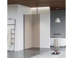 Salle de bain avec douche à l'italienne FugaFlow Eccelente Vetro - 80x200cm - verre fumé - bras de plafond - gris anthracite -