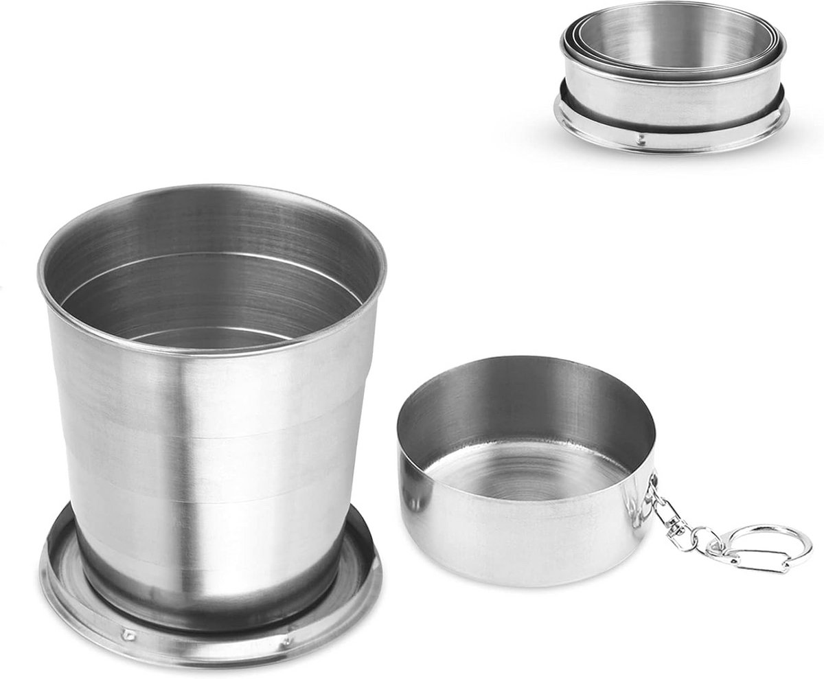Draagbare RVS Vouwbare Reisbekers met Deksel - Stapelbare Herbruikbare Drinkbekers voor Kamperen, Wandelen en Picknicken