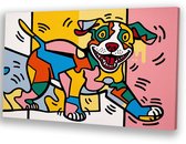 Kleurrijke speelse pop-art hond - Hond schilderij - Canvas schilderij dieren - Pop Art - Muurdecoratie klassiek - Slaapkamer wanddecoratie - canvas 120x80 cm