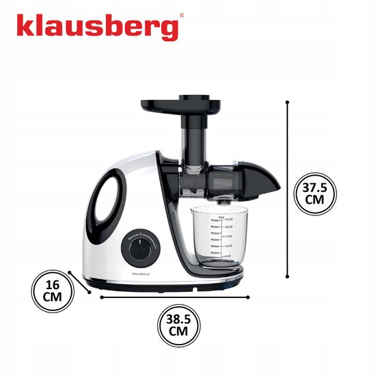 Klausberg Slow Juicer KB-7863 - 150W - Cold Press - Stille Juicer - Groenten en Fruitpers - Met Pulpreservoir - Juice Maker - Grijs van Klausberg — afbeelding 3