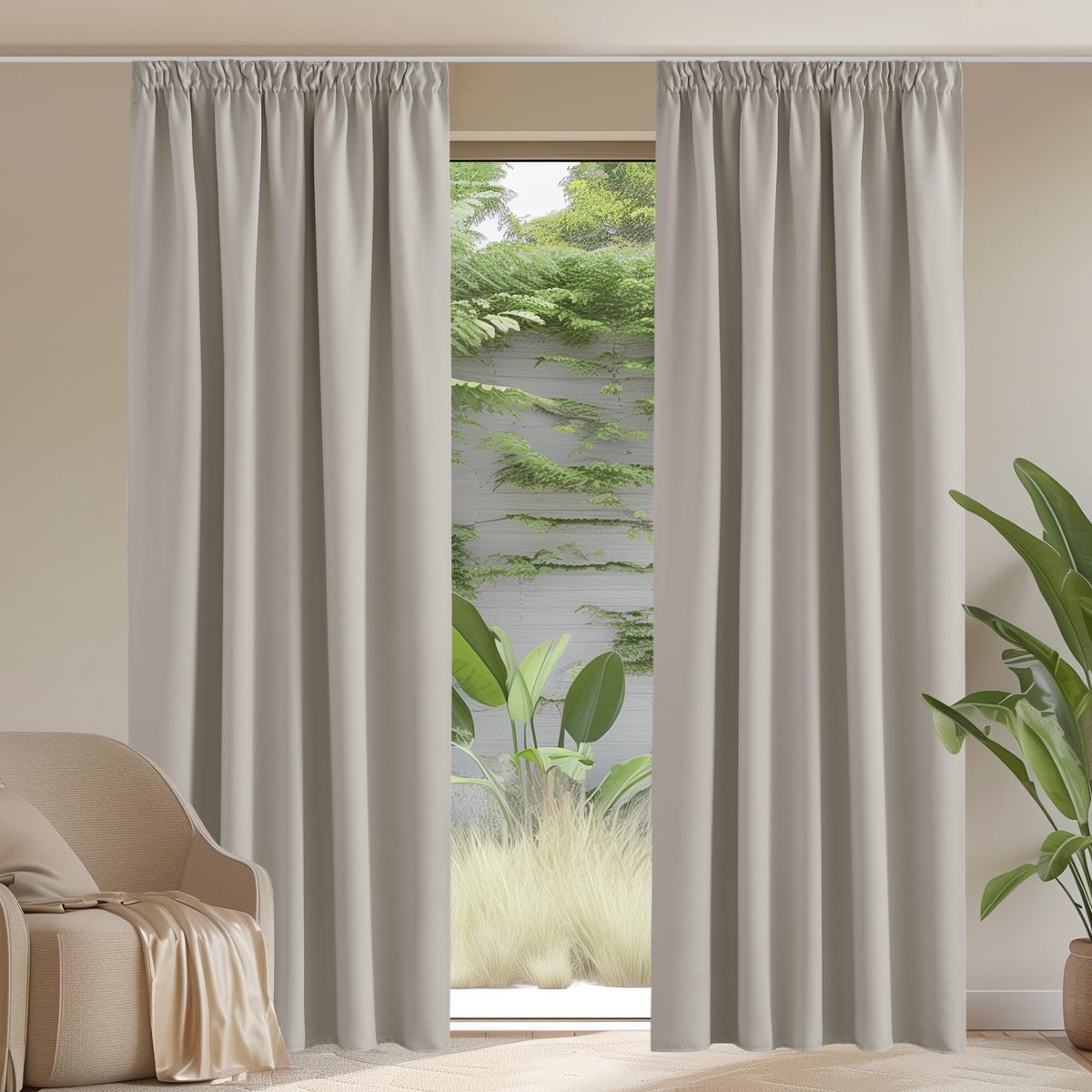 Unyqoos Elegante Verduisteringsgordijnen met Plooiband voor Woonkamers - Set van 2, 245 x 140 cm beige