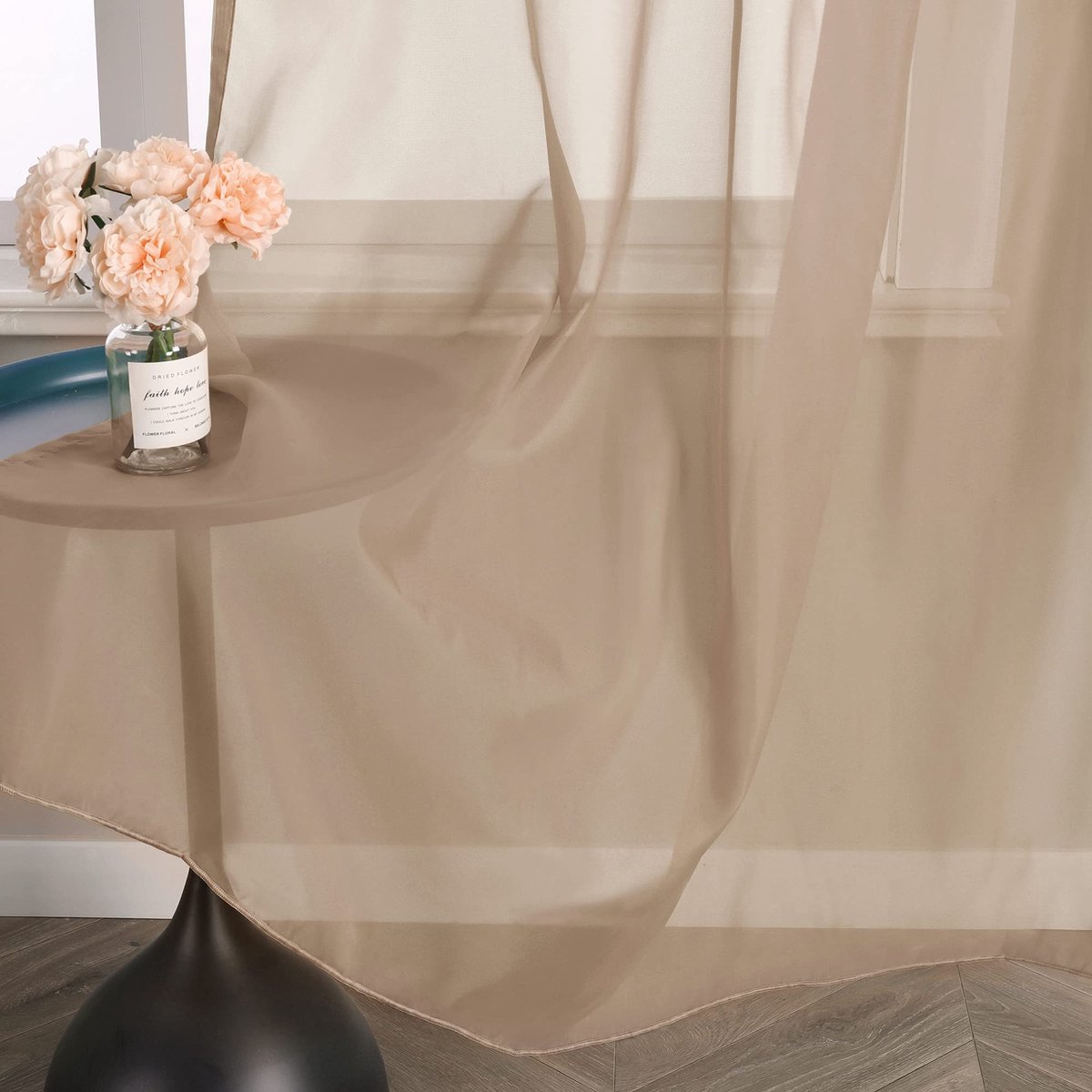 Unyqoos Transparante Voile Gordijn met Plooiband voor Lichte en Elegante Raamdecoratie beige