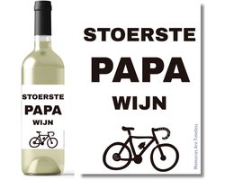 Omslag van Wijnetiket – Stoerste papa wijn met racefiets – Cadeau voor sportieve vader - Vaderdag - Bedankje - Fiets liefhebber - Wielrennen - Verjaardag - Flesetiket