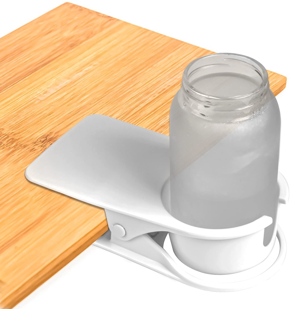 Ibenzoa® Bureau Clip-On Bekerhouder voor Drankjes en Kleine Accessoires - Wit, Verstelbaar en Handig