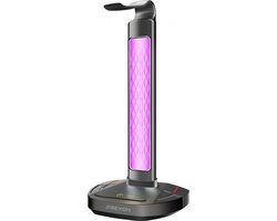 PREYON Heron Beak Headphone Stand - Draadloze Oplader - USB hub - RGB - Zwart