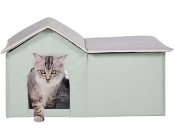 Verwarmd Kattenhuis voor Buiten - Opvouwbaar Kattenhok - Instelbare Temperatuur - Timer - 600D Oxford-Stof - Verwarmd Kussen - Groot - Groen