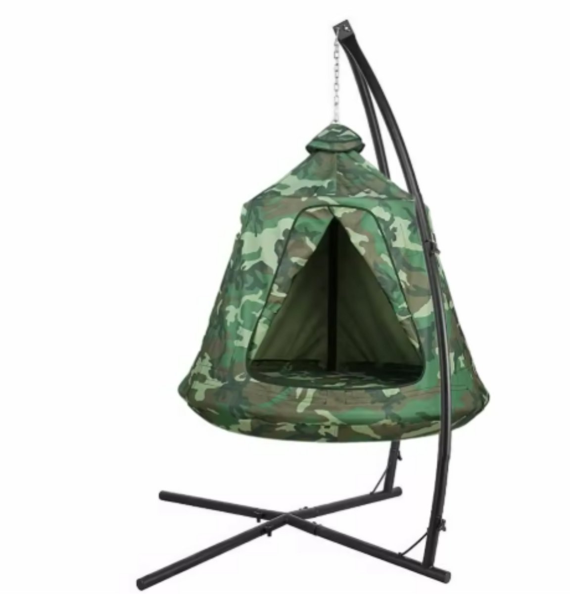 Egg hangstoel - Voor kinderen - Hangmat X-standaard - met Boomentent - Speeltent Binnen en Buiten - Egg chair cocoon - Metalen Schommelstoel - Camouflage