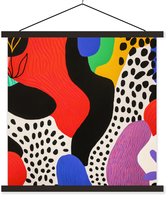 Posterhanger incl. Poster 90x90 cm - Schoolplaat - Abstract - Vormen - Kleuren - Stippen - Textielposter - Zwarte latten