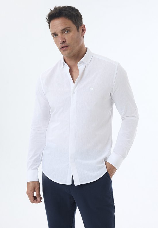 Jimmy Sanders Linnen Katoen Blend Shirt - Overhemd Heren Wit - Xl