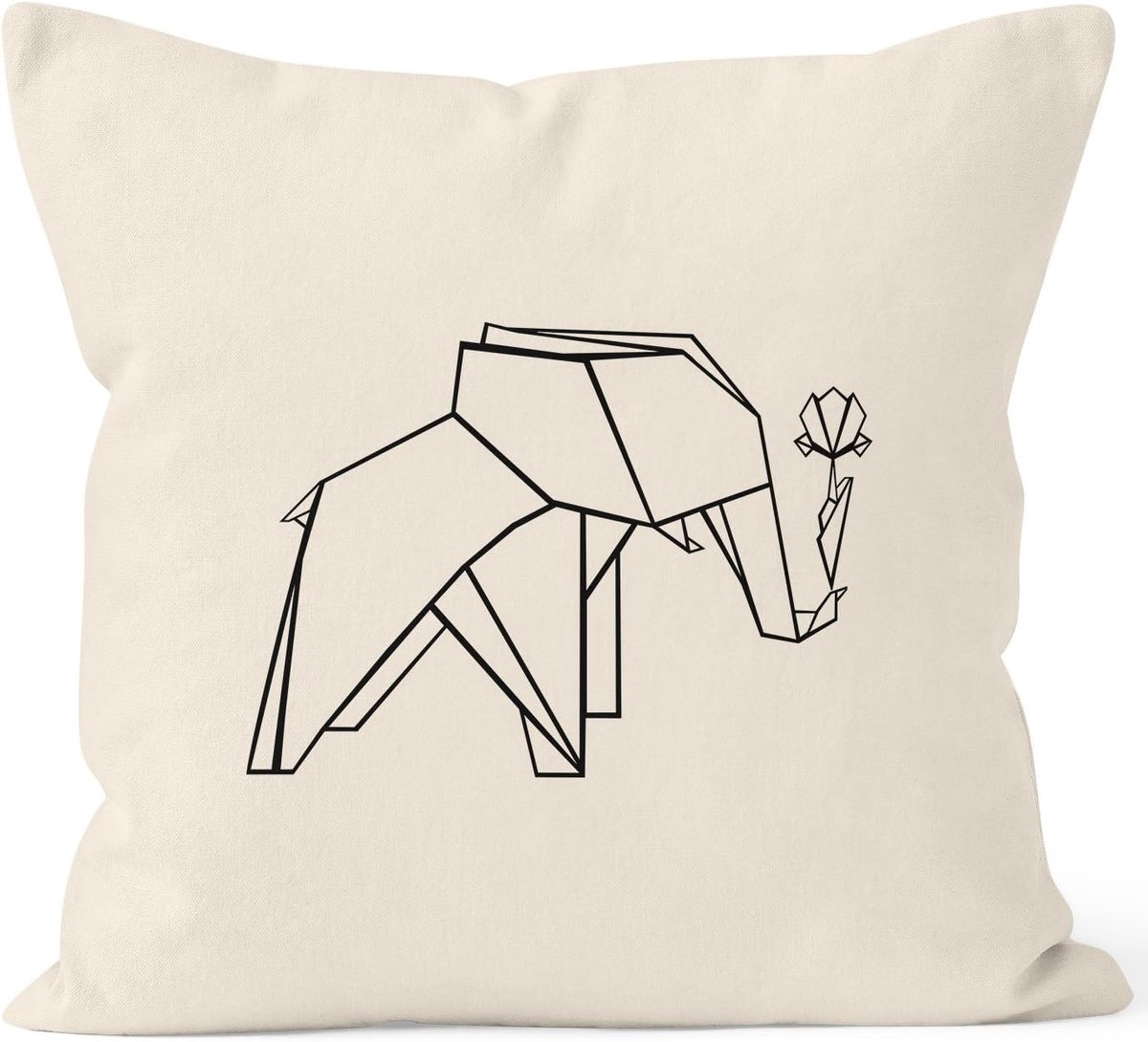 Origami Olifant Kussensloop met Roos - Decoratieve Kussenhoes van Katoen 40x40 cm