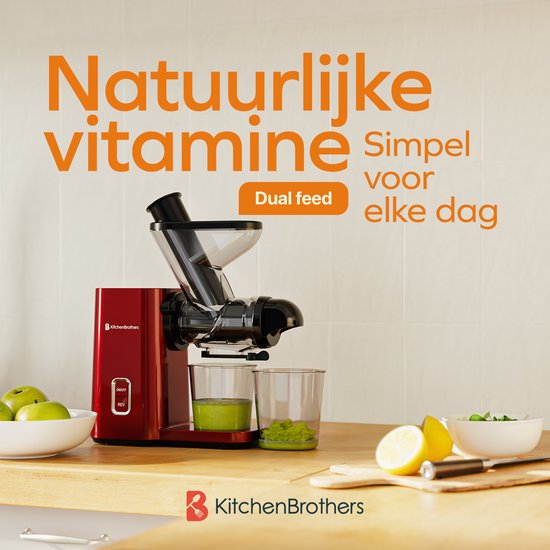 KitchenBrothers Slowjuicer - Mini Juicer - Groenten en Fruitpers - 40 mm en 50 mm invoer - 400 ml - Rood van KitchenBrothers — afbeelding 2