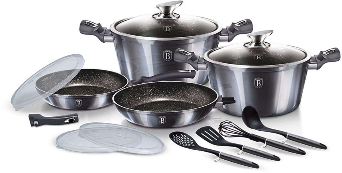 Berlinger Haus Carbon Pro Serie - Pannenset - Granieten Antiaanbaklaag - Inductiegeschikt