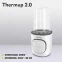 Witte "Thermup 2.0" flesverwarmer met transparante deksel. Vermogen: 200W. Spanning: 230V ~50 HZ.