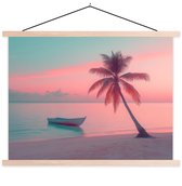 Posterhanger incl. Poster 150x113 cm - Schoolplaat - Zee - Boot - Zonsondergang - Textielposter - Blanke latten