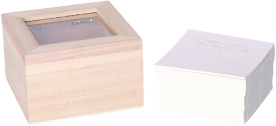 Gastenboek/huwelijksadvies box - Bruiloft - incl. 100 wensbriefjes - hout/wit - 10 x 6 cm