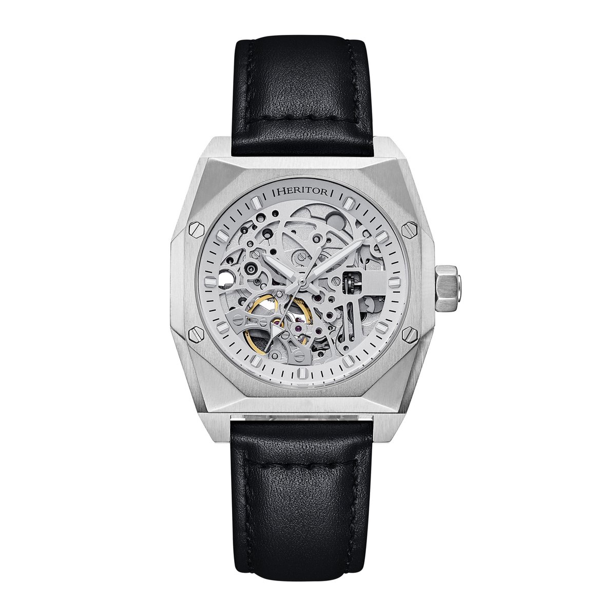 Heritor Automatic Elliott horloge met leren band - Zilver-Wit-Zwart