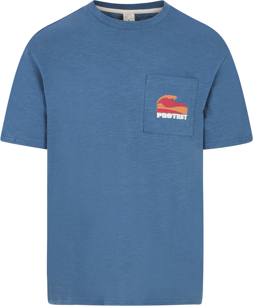 Protest Prtjake – T shirt Heren – Korte mouwen – Ronde hals – Borstzak Blauw