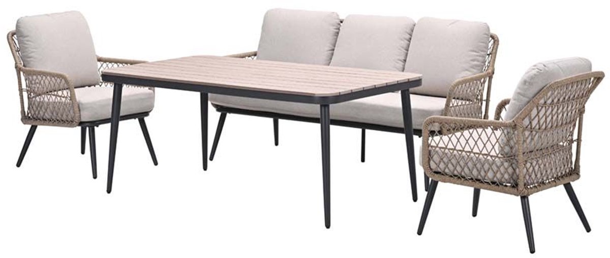 Allasio lounge-dining sofa set - 4-delig - carbon black - rope natural - desert sand - Vironwood