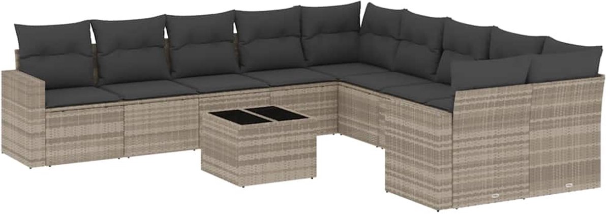 The Living Store 11-delige Loungeset met kussens poly rattan lichtgrijs - Loungebank - Lounge Set - Buitendiner - Tuinlounge - Loungestoel