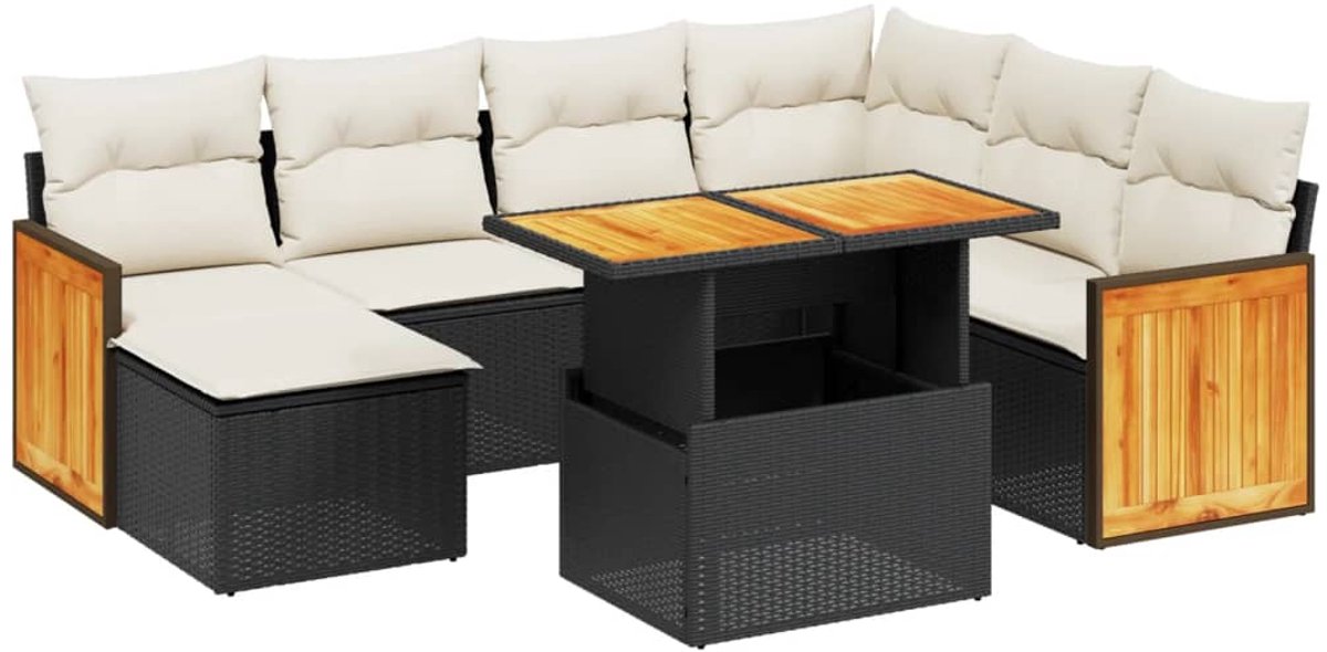 The Living Store 8-delige Loungeset met kussens poly rattan zwart - Loungebank - Lounge Set - Tuinlounge - Buitentijdbanken - Outdoor Furniture