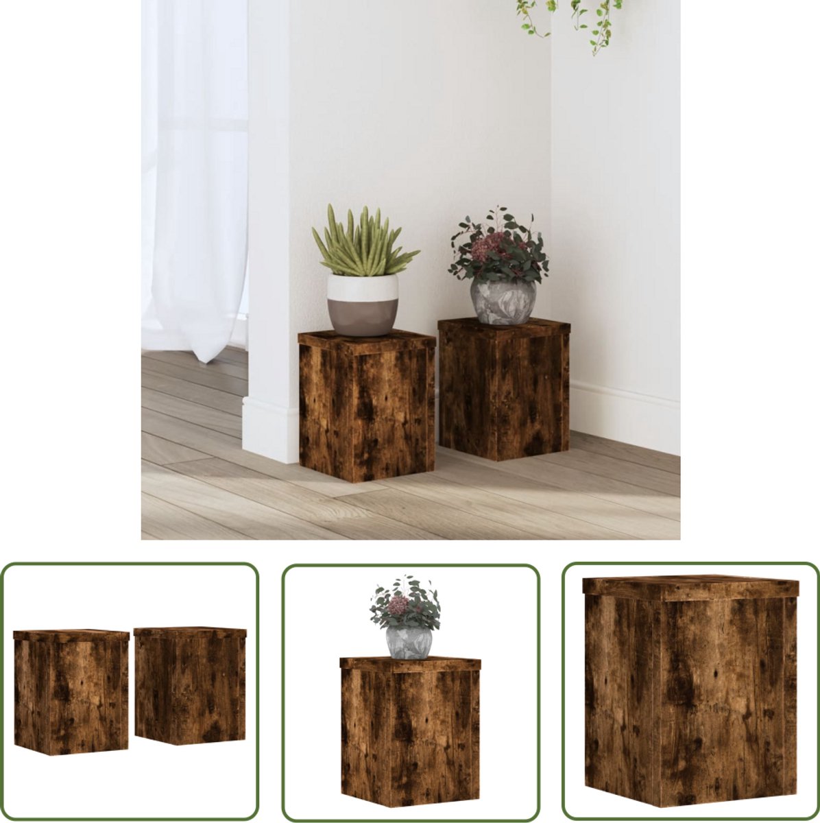 Plantenstandaards 2 st 30x30x95 cm bewerkt hout betongrijs kopen