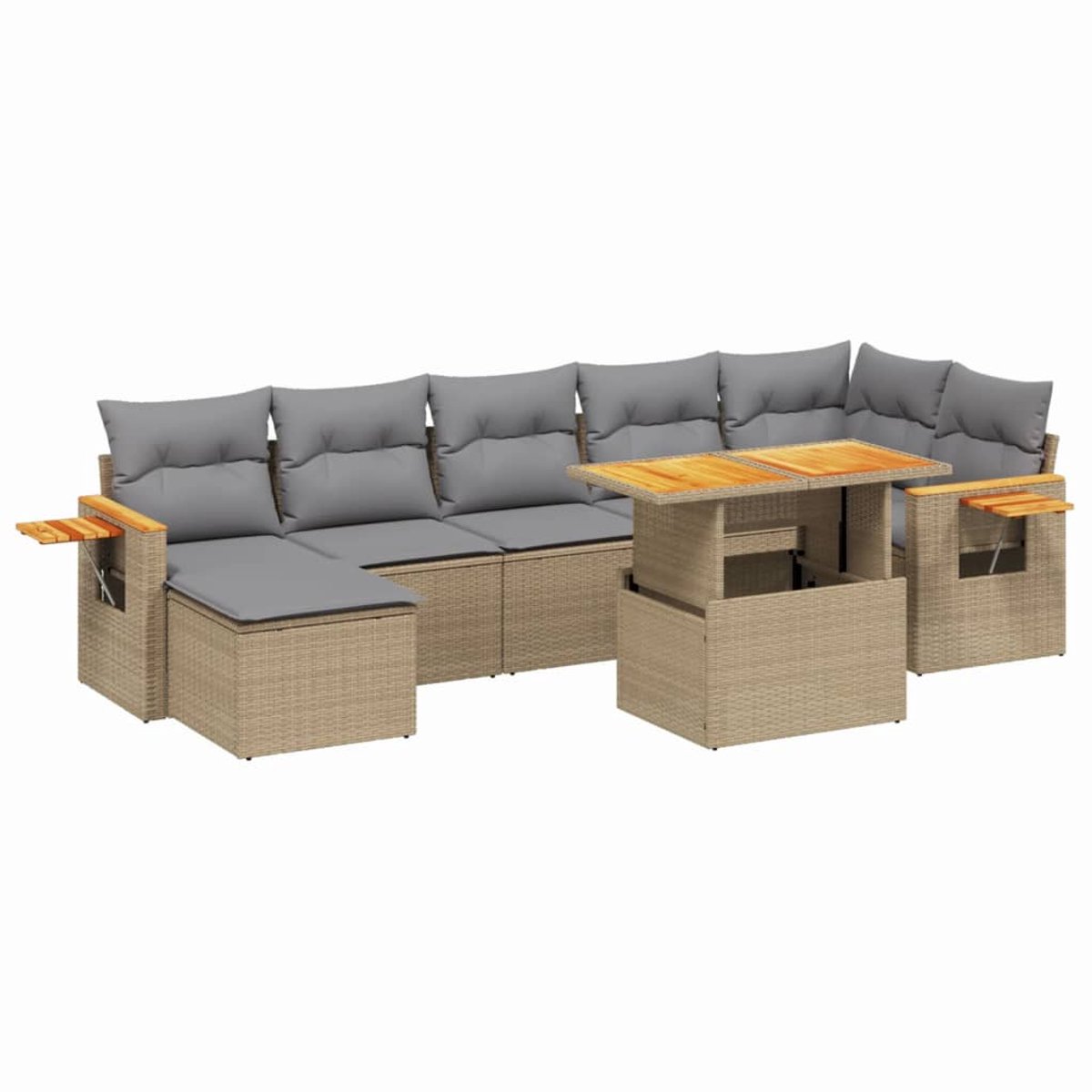 The Living Store 8-delige Loungeset met kussens poly rattan beige - Loungeset - Tuinset - Lounge Bank - Tuinbank - Buitendecoratie