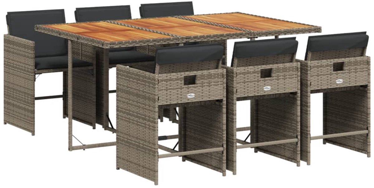 The Living Store 7-delige Tuinset met kussens poly rattan grijs - Tuinmeubel - Tuinset - Diningset - Buitentafel - Lounge Set