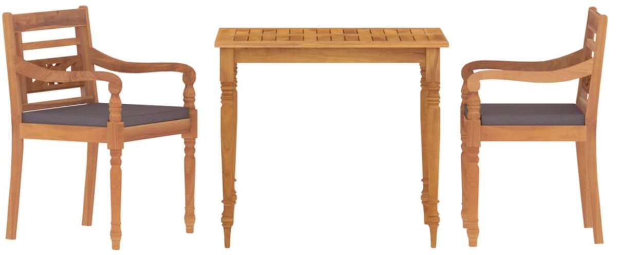 Tuinset met massief teakhouten tafel en donkergrijze kussens - The Living Store.