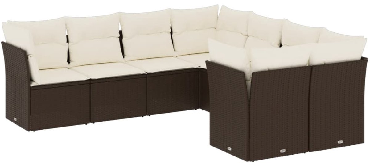 Bruine poly rattan loungeset met kussens voor buiten - The Living Store.